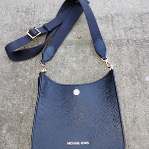 Michael Kors Navy Pebbled Leather Crossbody with Gold Hardware